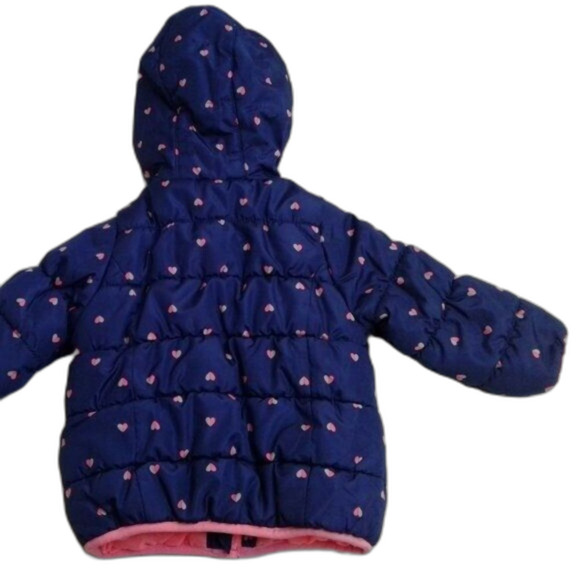Carter's Puffer Coat Blue with Pink Fleece Lining Hearts Pockets Size 18 Month - Picture 10 of 11